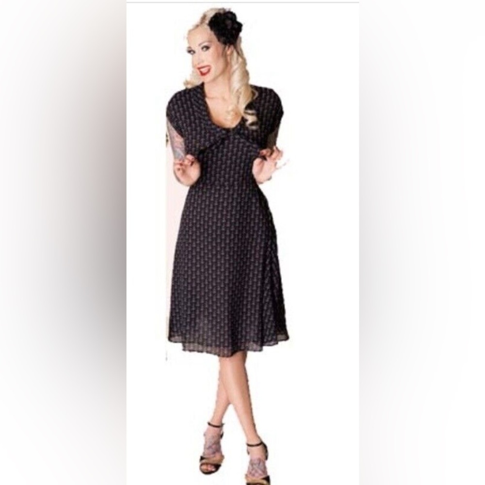 Bettie Page by Tatyana Pinup Black Anchor Print Dress XXL
